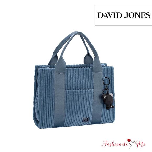 David Jones Corduroy Charm Detail Included Zipper Closure Handbag | Bering Sea - Picture 1 of 10